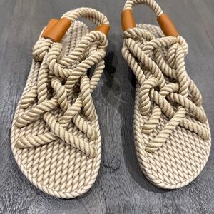 Beige Rope Sandals with Tan Accents